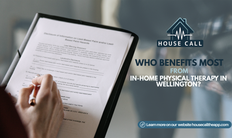 Physical therapist taking notes on at-home physical therapy appointment in Wellington, Florida